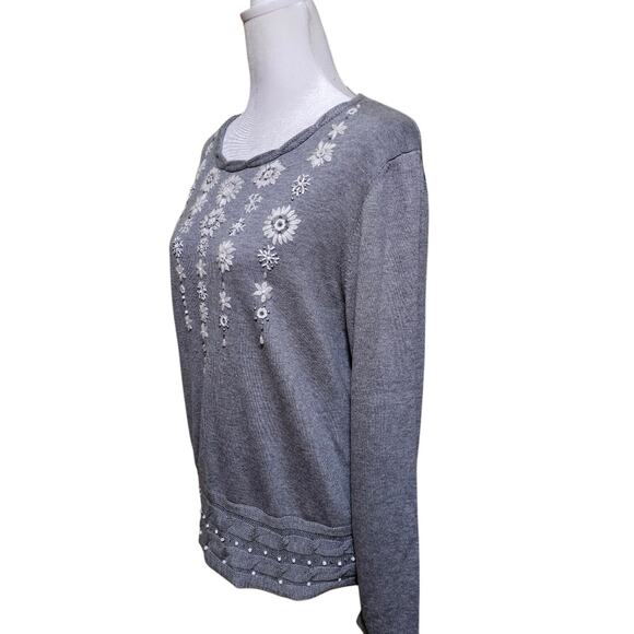 Alfred Dunner Embroidered Beaded Sweater Women's Gray Size Large Petite - Picture 4 of 9